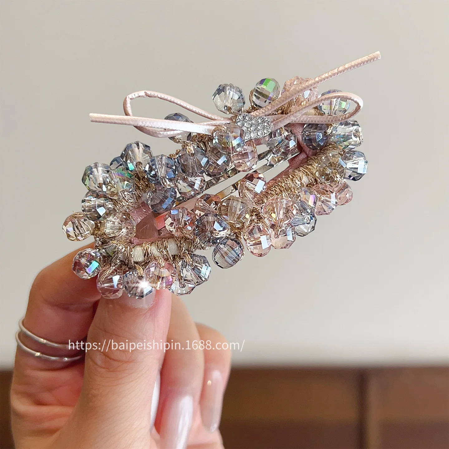 Crystal Bow Hair Clips Korean Style French Elegant Side Bangs Flat Barrette for Forehead Baby Hair Non Slip Minimalist