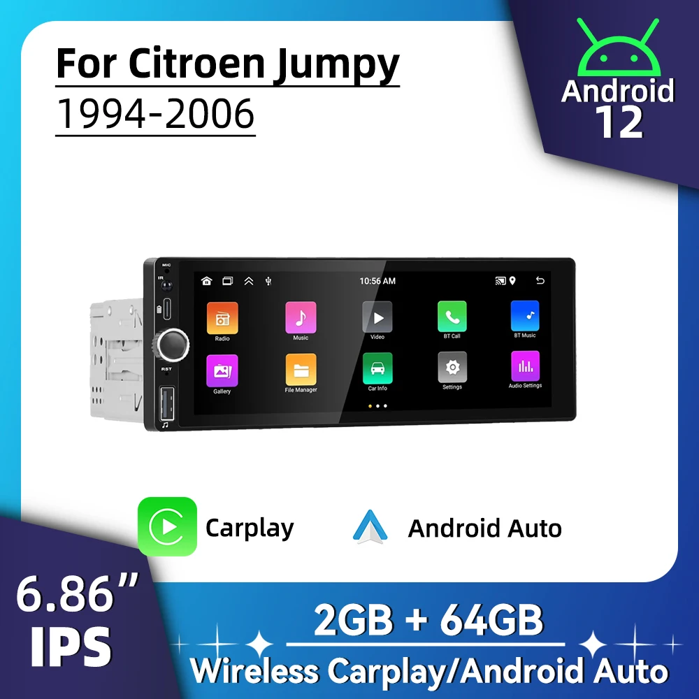 

Автомагнитола 1 Din, Android для Citroen Jumpy 1994-2006, экран 6,86 дюйма, стерео, Carplay, Android, автомобильное мультимедийное головное устройство, Авторадио с GPS