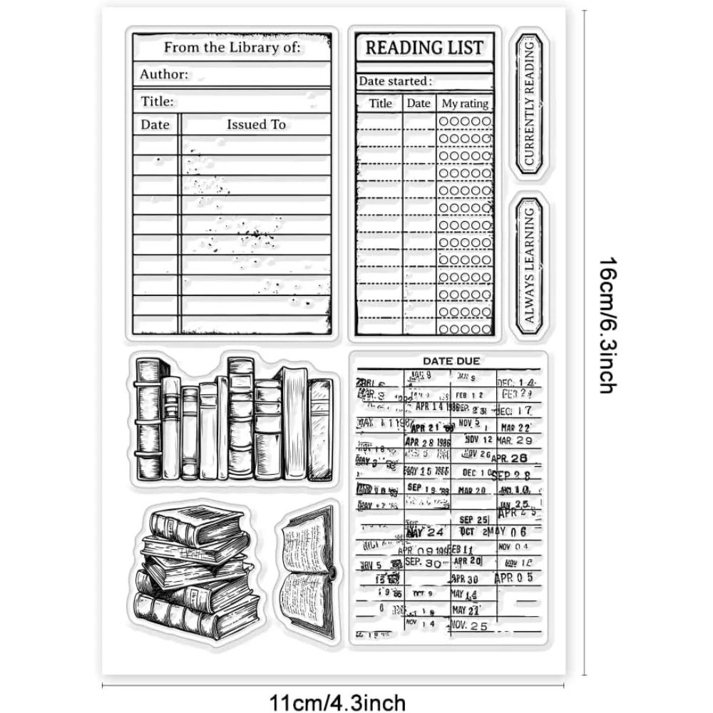 Books Stamps Library Card Clear Stamp Seals Transparent Stamps for DIY Scrapbooking Cards Making Photo Album Journal