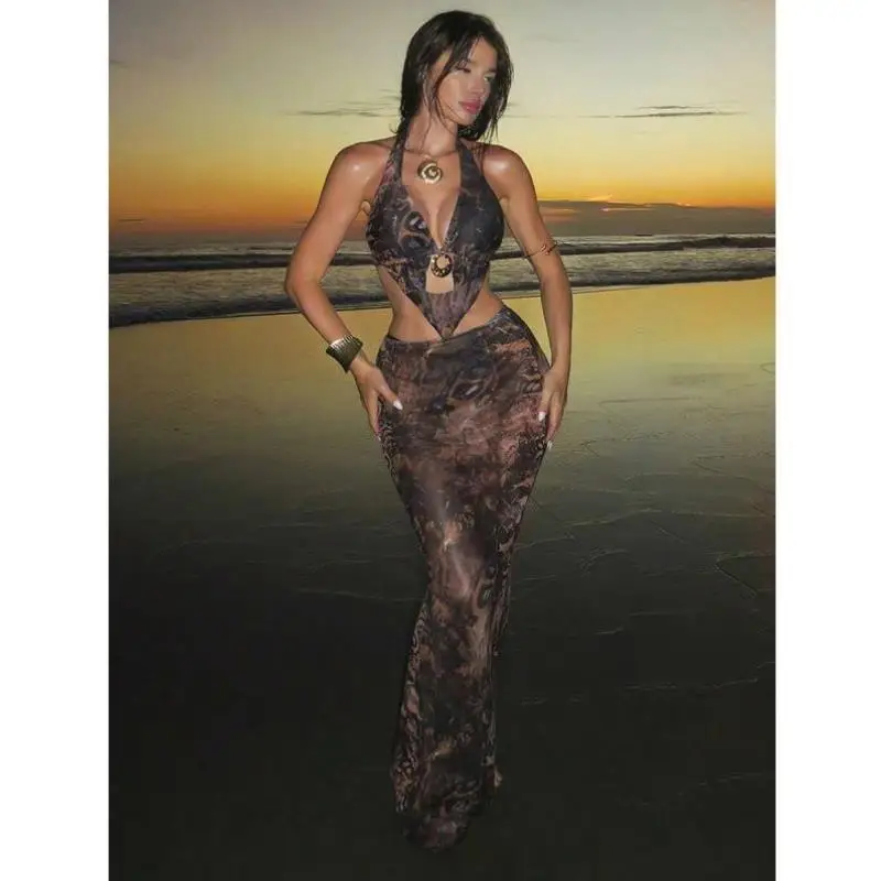 

Autumn New Sle Women Beachwear Summer Print Dr Casual Sport Suit Seven Sve Long Brand IJA4086