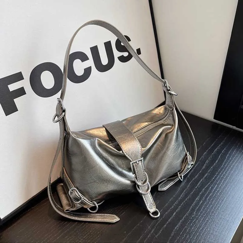 

Серебряные кожаные сумки через плечо для женщин, роскошные сумки 2024 Y2k в корейском стиле, сумка на плечо, женская сумка-багет, сумки-клатчи, bolsas