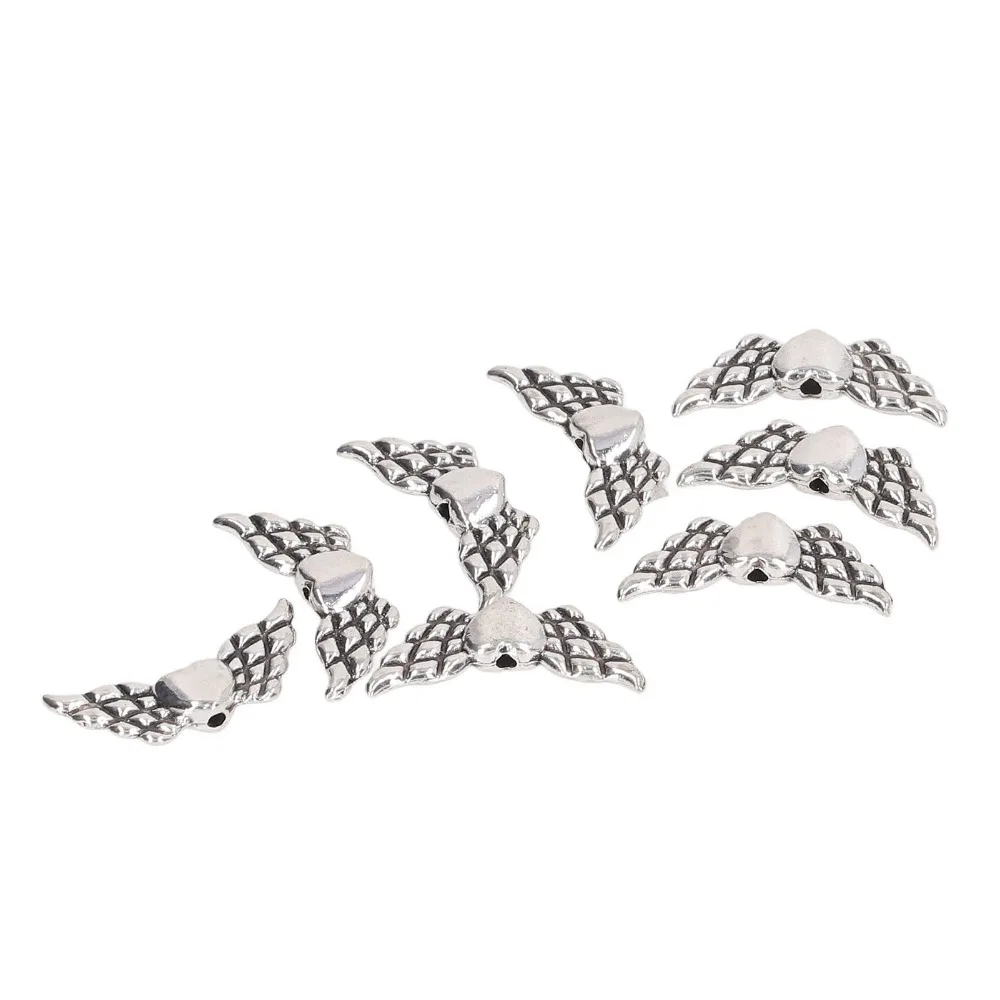 100pcs Vintage Style Zinc Alloy Wing Spacer Beads Silver Pure Finish Wing Charm Beads Angel Wing Beads Jewelry Making