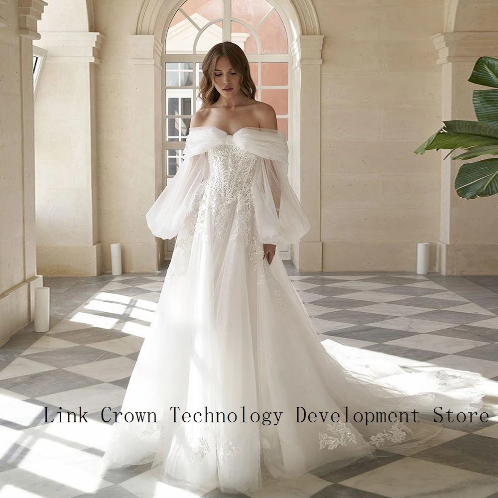 

Charming Strapless Wedding Dresses with Lace Full Sleeve Bridal Gowns 2024 Summer New Sweep Train New Sweep Train Vestidos De