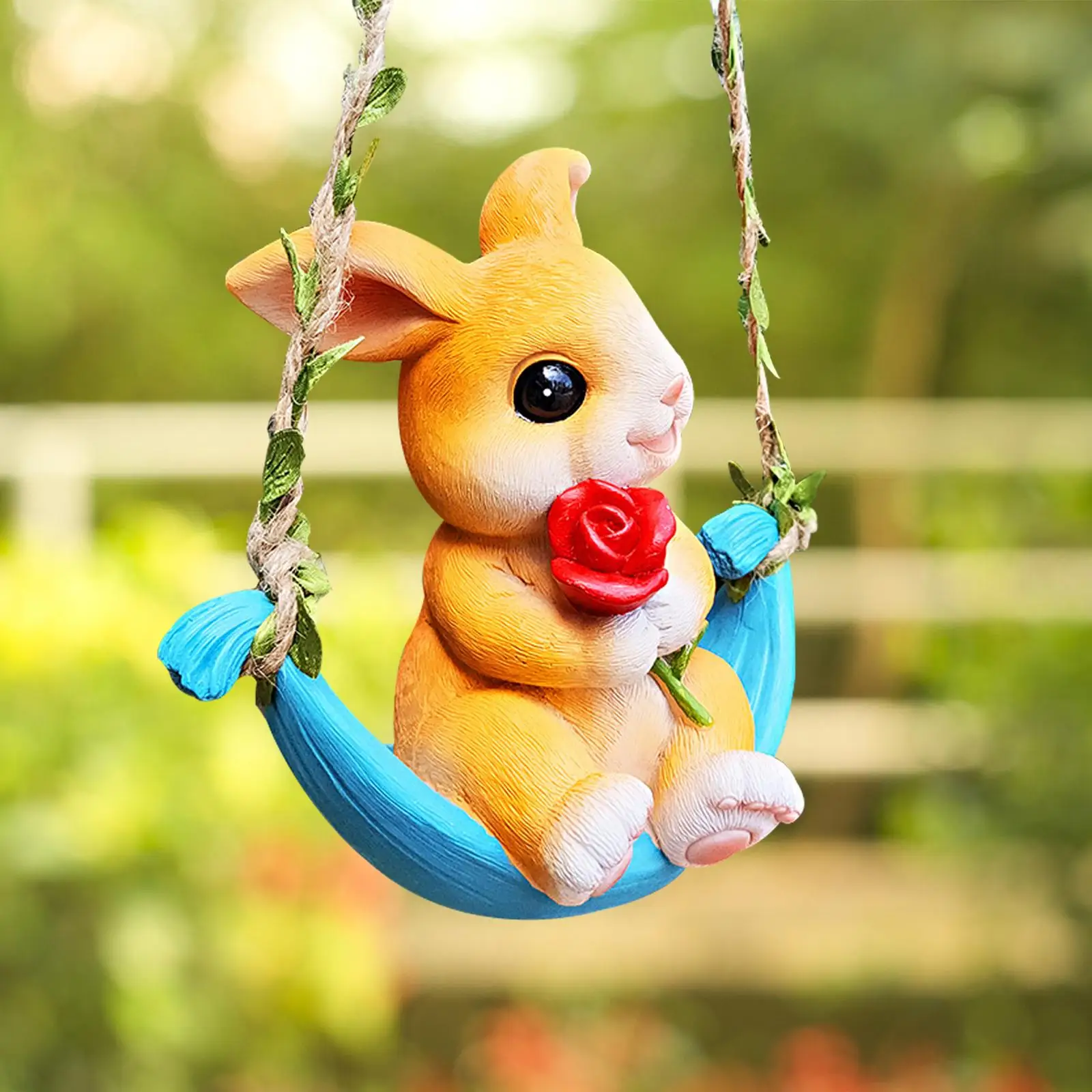 

Hanging Garden Statue Bunny Figurine Fence Ornament Planter Gift Rabbit Resin Sculpture Animal Figure for Flower Pot Porch