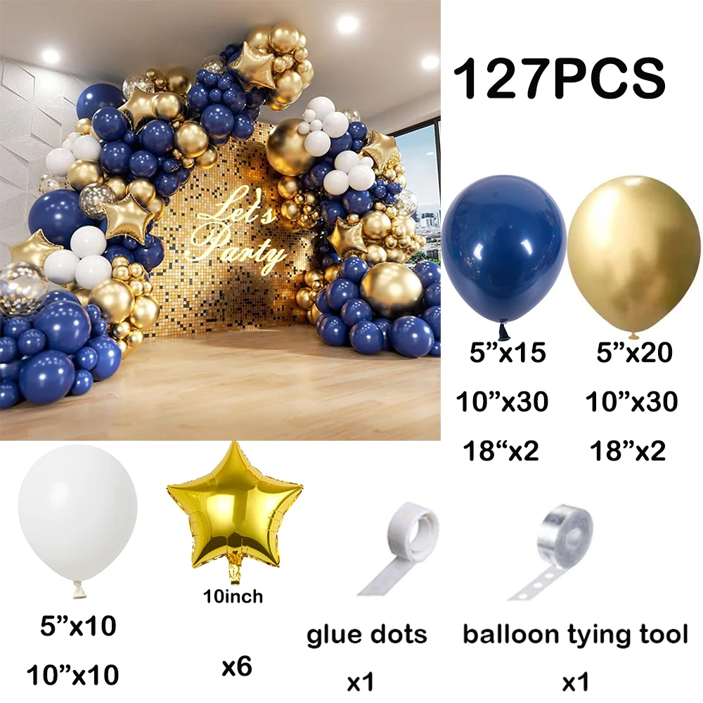 Wedding Balloons Garland Arch Kit Navy Blue White Gold Balloon Gold Star Foil Ballon Wedding Anniversary Party Birthday Supplies