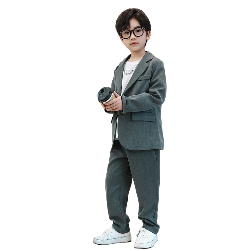 junior Boys Suits Autumn Long Sleeve Casual Blazer Jacket Trouser 2pcs School Uniform Teen Kids Clothes pants Set Child Cosutme