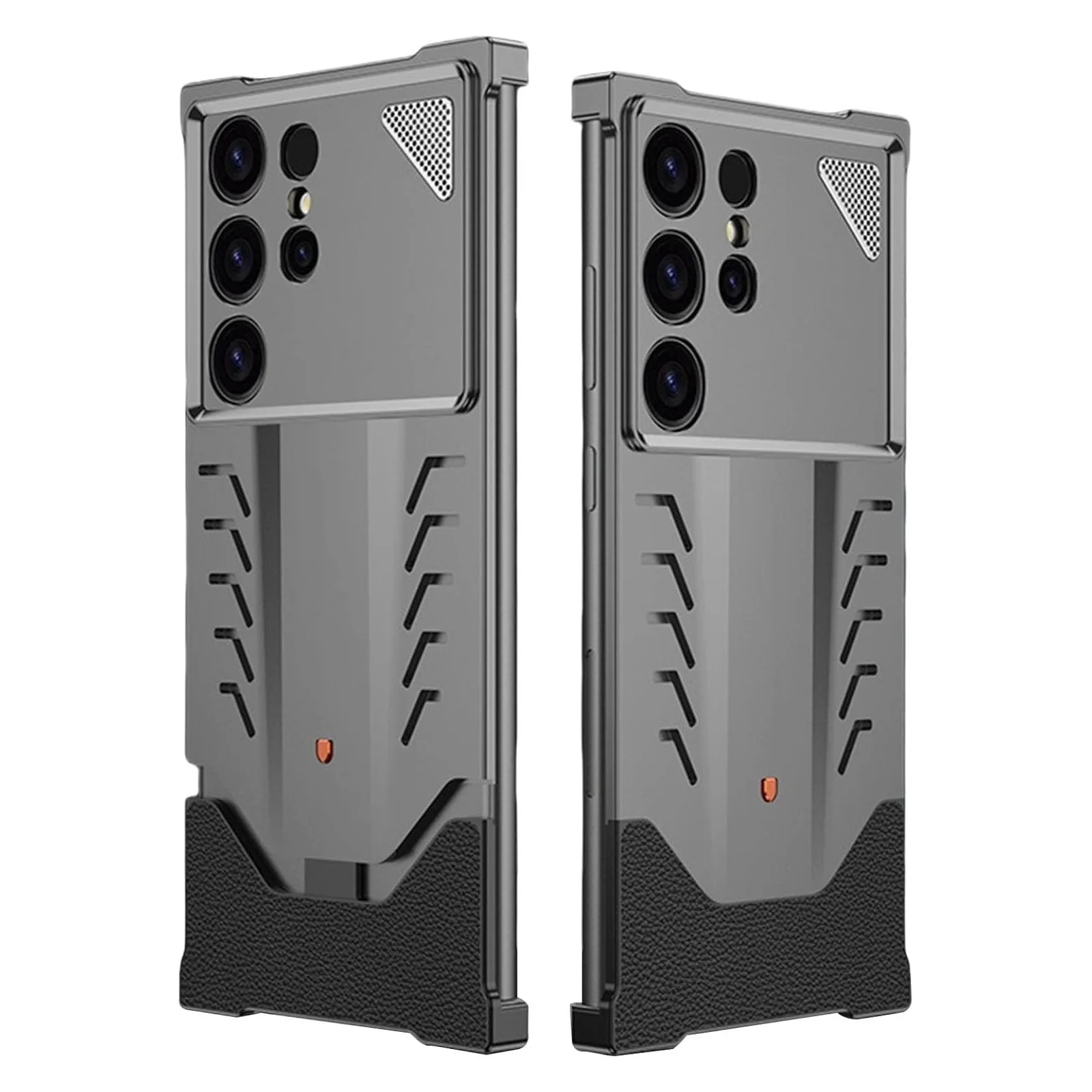 

Металлический безрамочный чехол для Samsung S25 Ultra с вентиляцией, термозащитой и кожаной отделкой для камеры