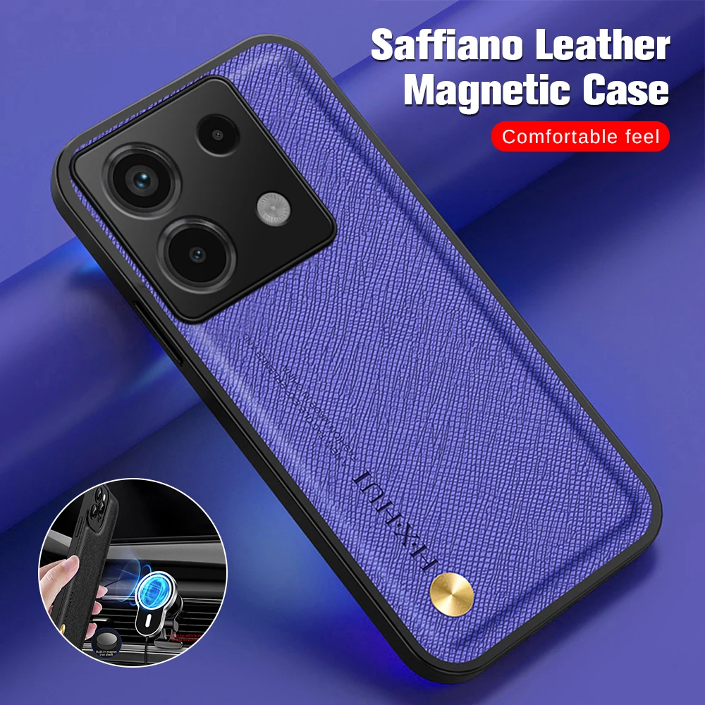 Custodia in pelle con texture a grana incrociata con supporto magnetico per auto per Xiaomi Redmi Note13 4G Redmy Note 13 Pro Plus Pro + 5G Coque