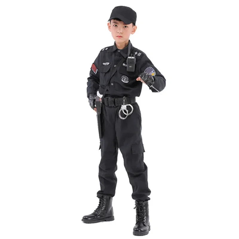 110-160Cm Police Costume Kids Swat Army Police Cosplay Costumes Halloween Suit Carnival Party Police Cosplay Uniform for Boys RZ