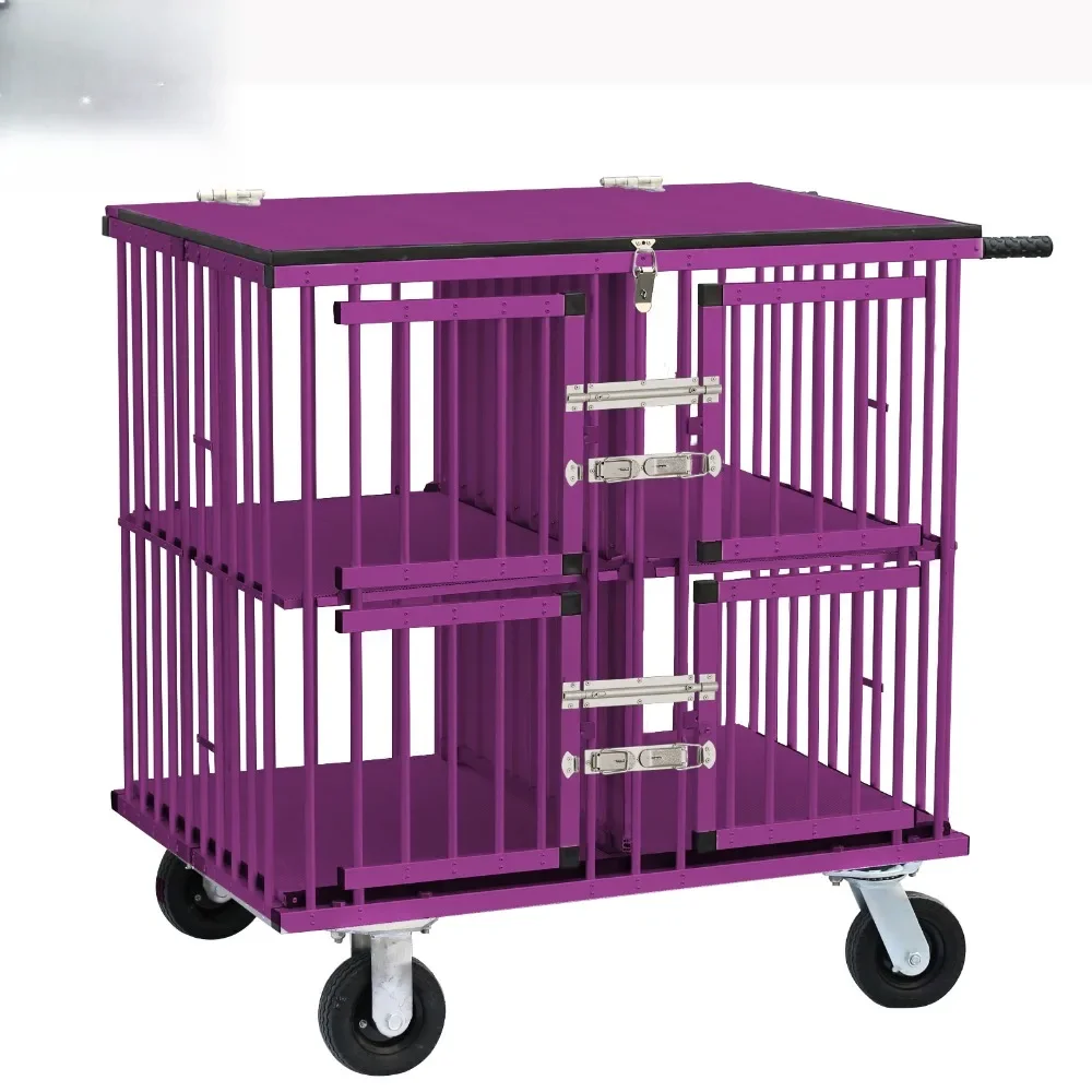 

Aluminum Lightweight 2-berth Foldable Pet Trolley Veterinary Instrument Dog Cage with Wheels for Pet Shows