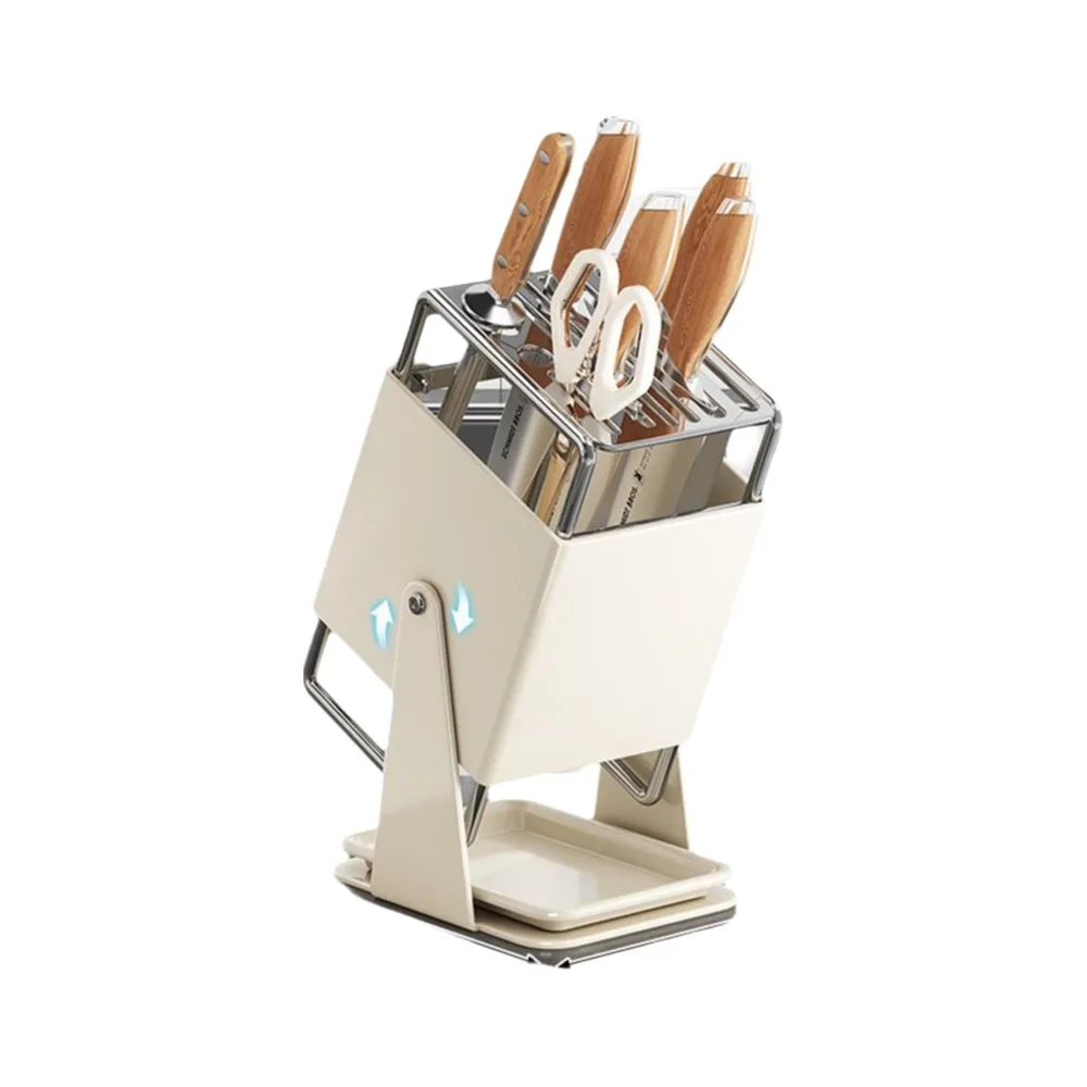 

Stable Stainless Steel Cutter Holder Anti-slip Rotatable Chopstick Bucket Space Saving with Water Tray Kitchen Storage Rack