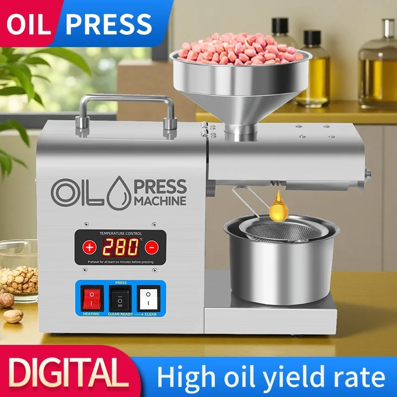Stainless Steel Oil Press 600W Home Use Hot/Cold Dual-Function Flaxseed/Tea Seed/Peanut Oil Press Ideal for Small Businesses