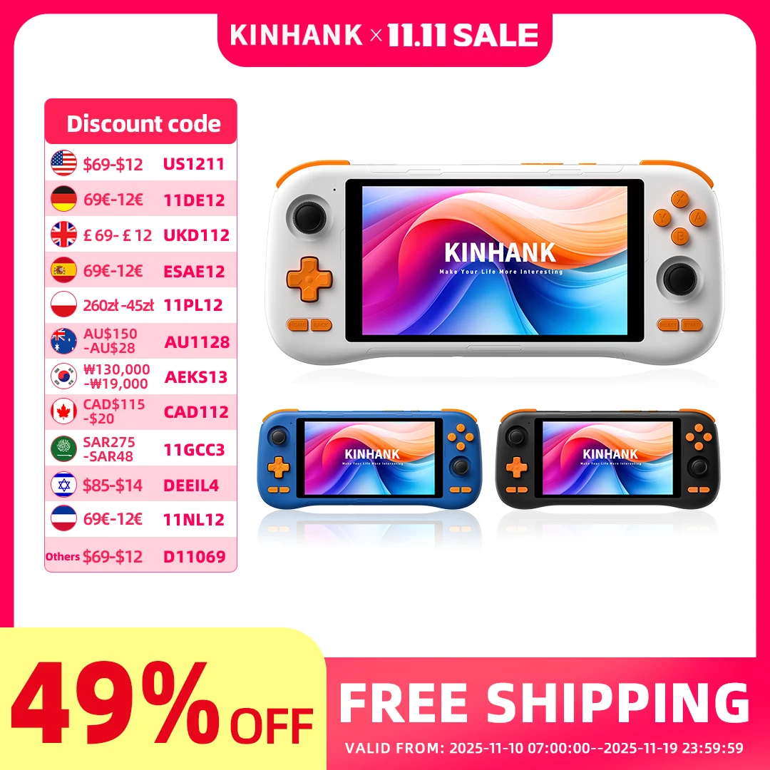 

KINHANK K56 Handheld Game Console 5.5'' Touch Screen 50 Emulators for PS1/PSP/DC/SS Android 14 5000mAh WIFI5 Retro Game Player