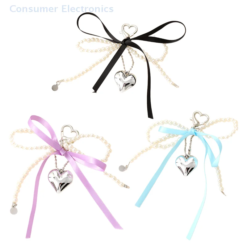 Trendy Creative Heart Ribbon Bowknot Charm Keychain Delicate Key Ring Pendant Exquisite Backpack Decoration Accessories Gifts