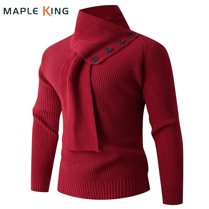 

Turtleneck Knit Sweater Man Scarf Designer Warm Christmas Pullovers Solid Color Pull Homme Jersey Mens Christmas Funny Sweaters