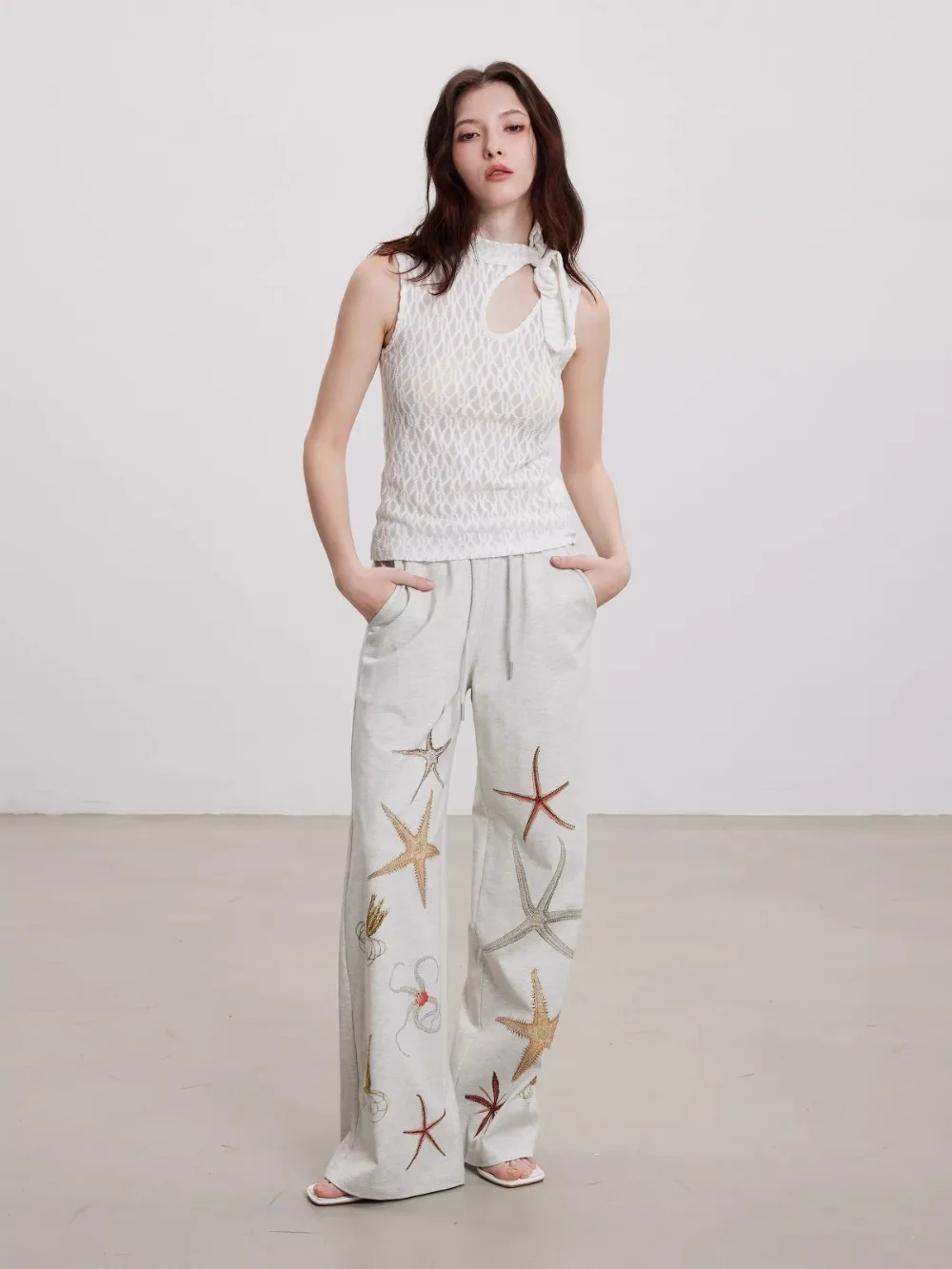 High Street Cotton Pant Women's Lucky Starfish Series Relaxed Oxygen Sensing Casual Sanitary Pants Beige Gray Pants
