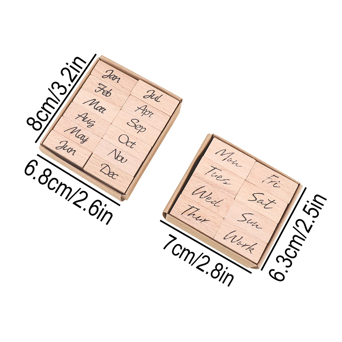Wooden Rubber Stamp Set for Months Weekdays Numbers, DIY Journal Planner Scrapbooking Card Making Decoration Handmade Craft Gift view 2