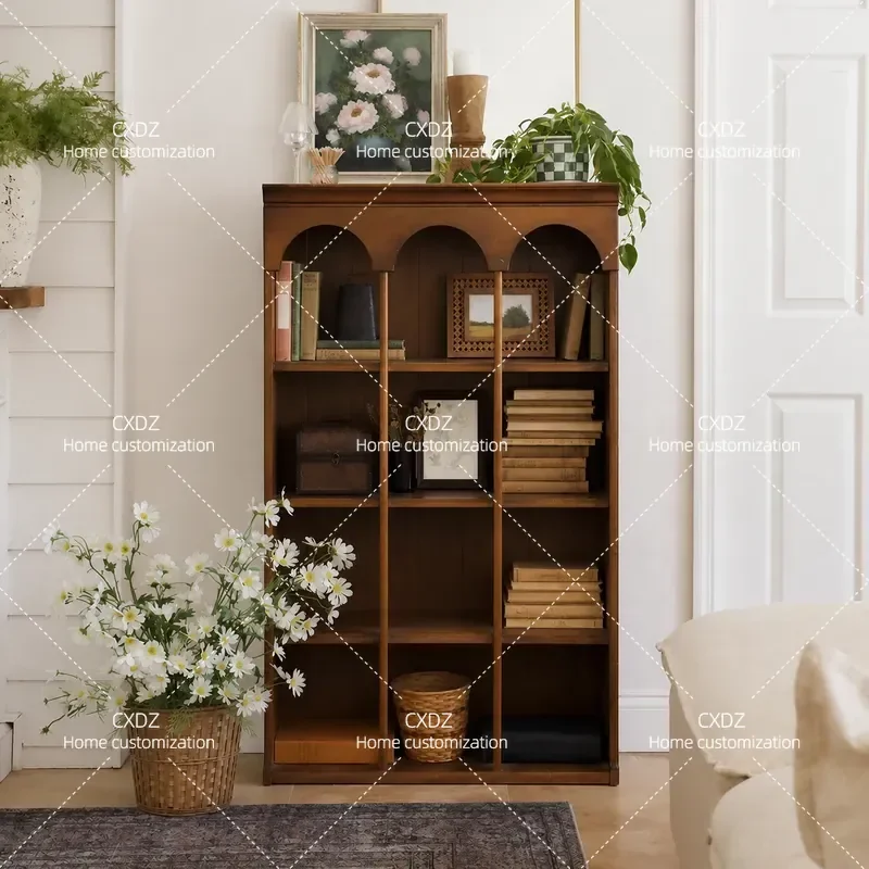 Retro Solid Wood Storage Display Cabinet Multi-functional Floor Locker for Small Apartment Household