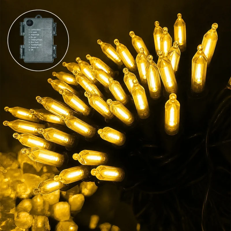 Indoor Outdoor Christmas String Lights Mini Bulb Shell Battery Box Warm White Multicolor 8 Modes Waterproof IP54 Rating Decor
