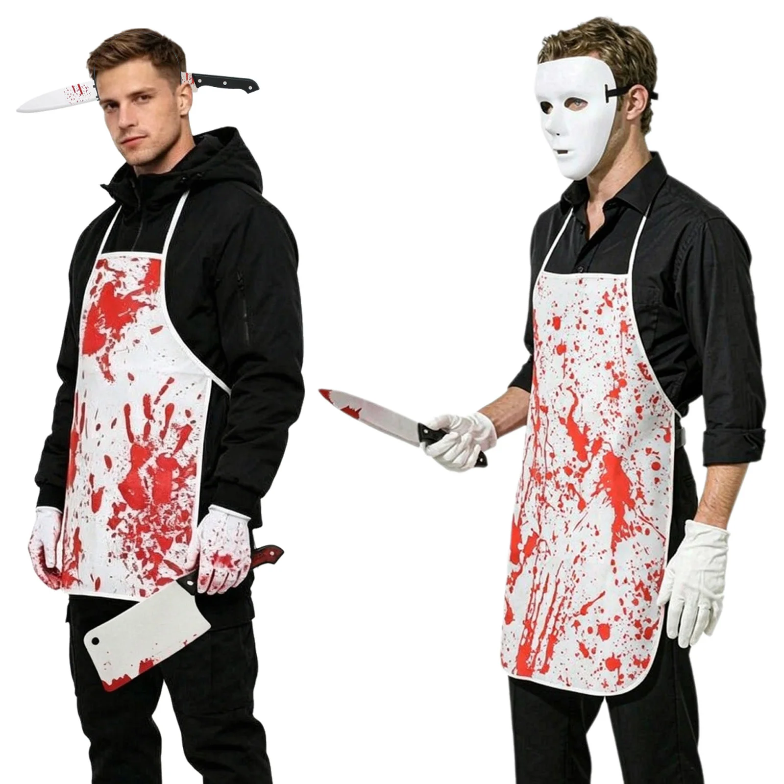 Butcher Costume Props Set Bloody Apron Gloves Scar Tattoo Stickers Halloween Cosplay Theme Party Accessories