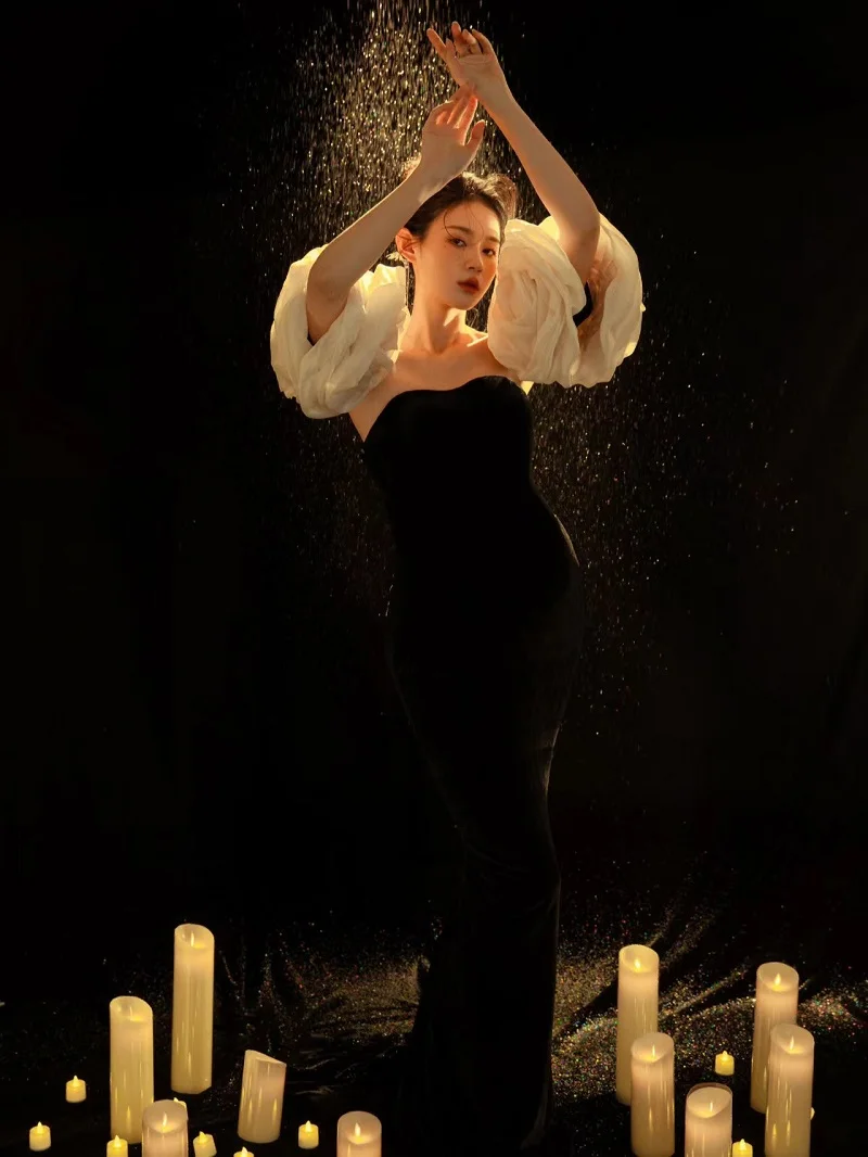 ALTERElegant-Robe de Soirée à Manches Bouffantes pour Femme, Tenue de Grossesse, Séance Photo, à Volants, Design de Piste