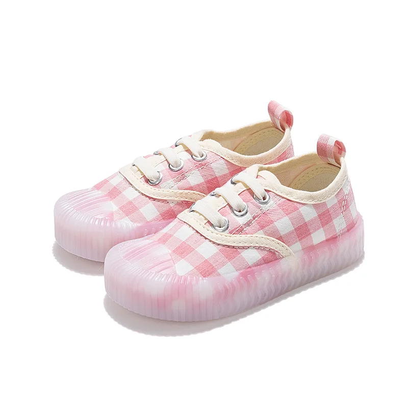 2023 New Children\'s Shoes Checkered Canvas Shoes Slip on Casual Shoes Soft Sole Anti Slip Girls Sneakers Kids Boys Cloth Shoes