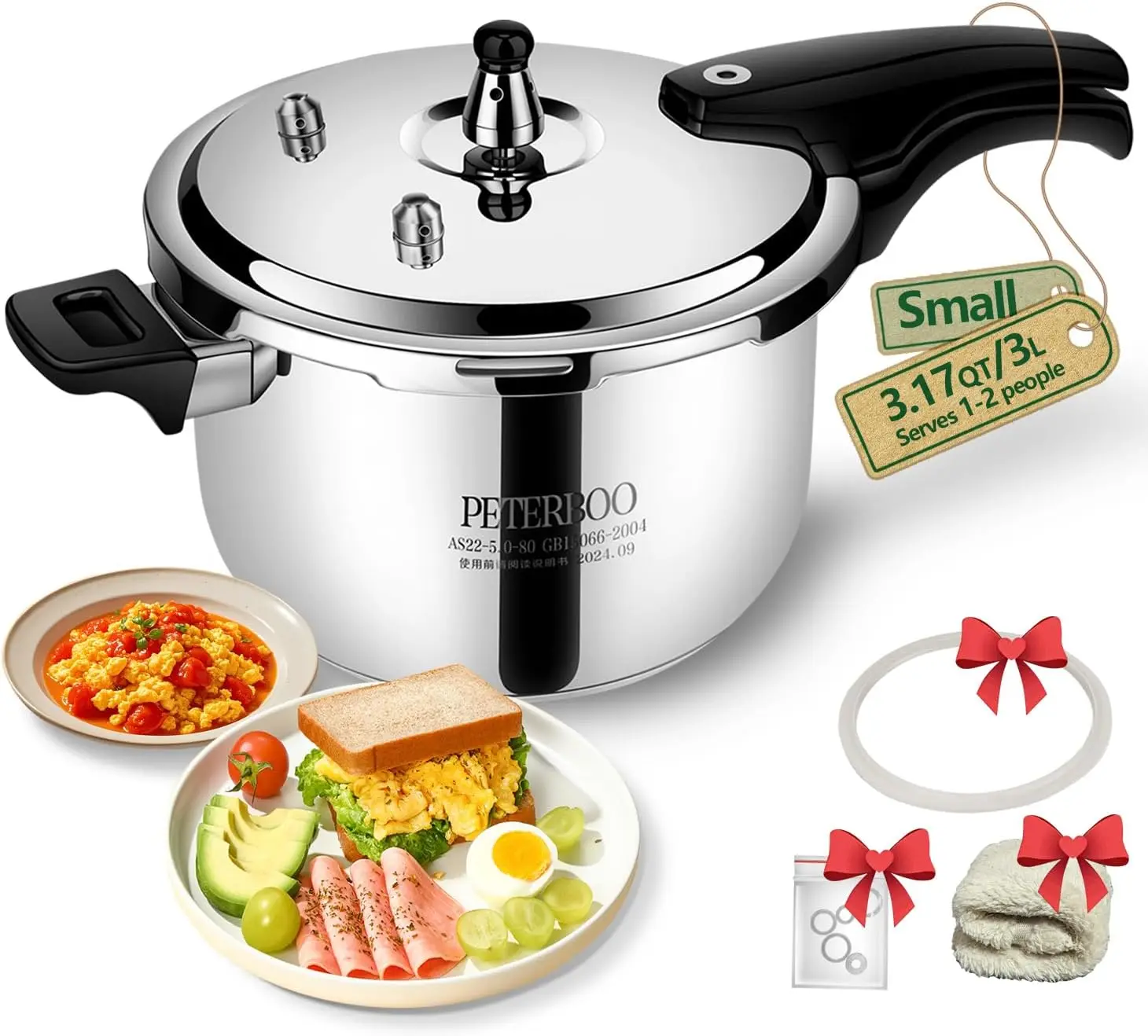

Small Stainless Steel Pressure Cooker 3Qt, Mini Size for Side Dishes, Grains & Camping, Fast & Safe for Small Families