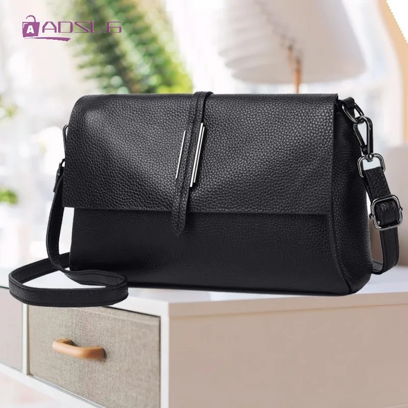 

Womens New Real Leather Fashion Hundred Shoulder Bags Cowhide Solf Portable High Quality Female Compact Crossbody Mom Bag