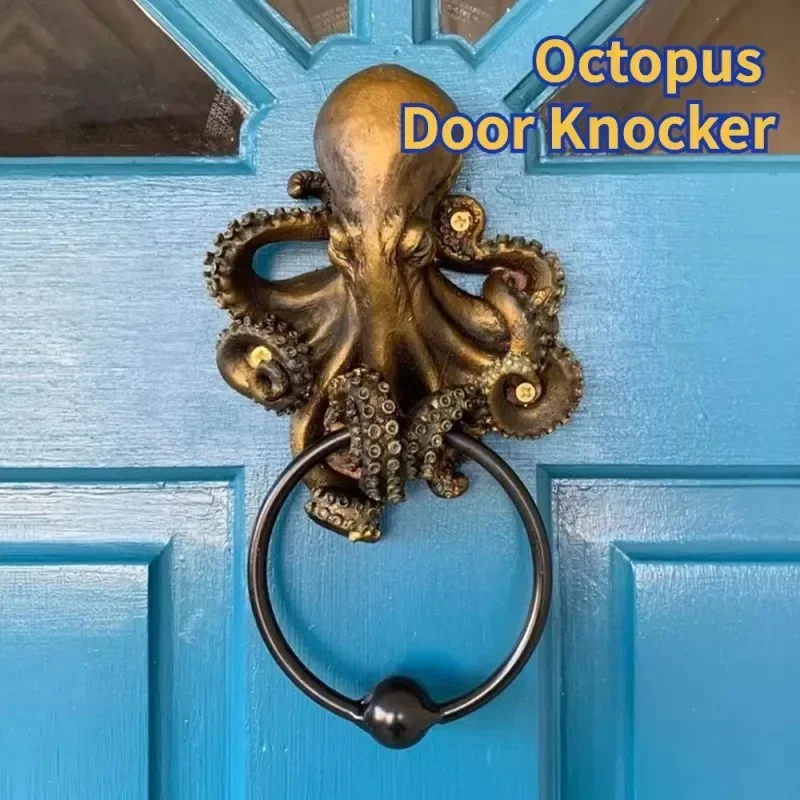 タコの頭蓋骨のドアノッカー家具装飾、クリエイティブなタコのドアリング吊り下げ装飾、ホームタコの彫刻ドアリング