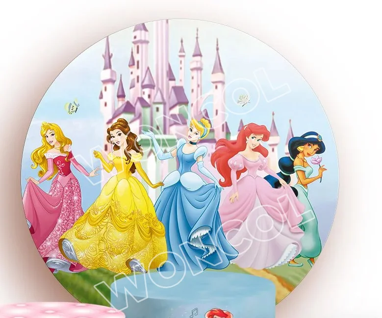 Disney Castle Princess Round Cover Belle Cinderella Ariel Aurora Birthday Backdrop Disney Princess Cylinder Cover Photocall Prop