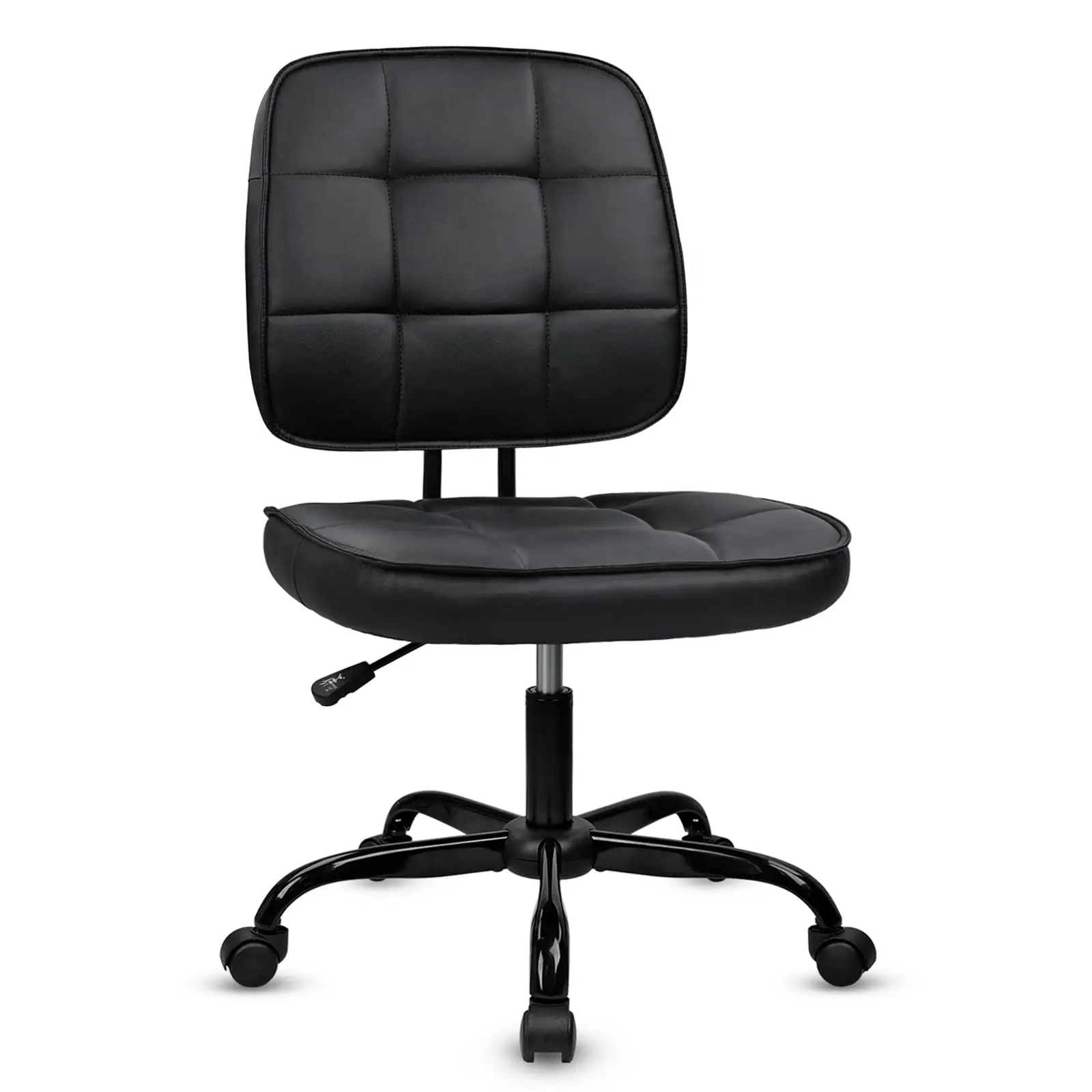 Home Office Chair No Arms with Wheels, Armless Small Leather Ergonomic Low Back Desk Chairs Adjustable Height 360°