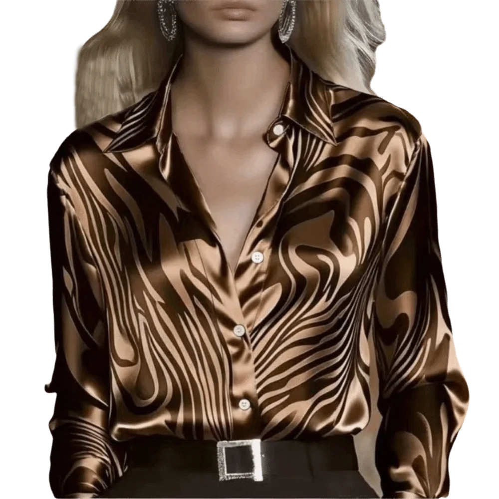 Looose Turn-down Collar Office Ladies Shirts Women's Tops Elegant Satin Silk Blouse Button Up Leopard Print Blouse Streetwear