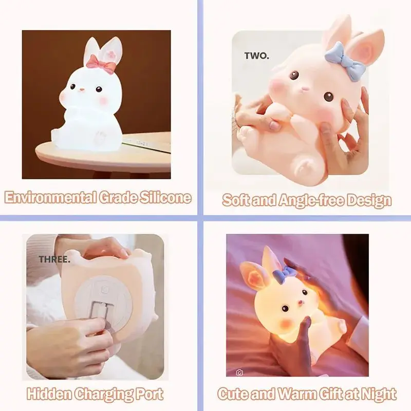 Cute Rabbit Silicone Pat Light USB Port Creative Remote Control Bedside Silicone Night Light Gifts and Toys