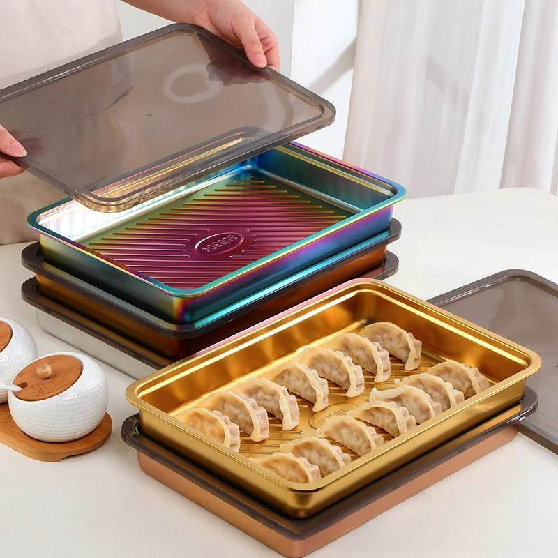 

New 304 Stainless Steel Food Storage Box with Lid for Refrigerator Rectangle Shape Kitchen Storage Container for Preparing Meals