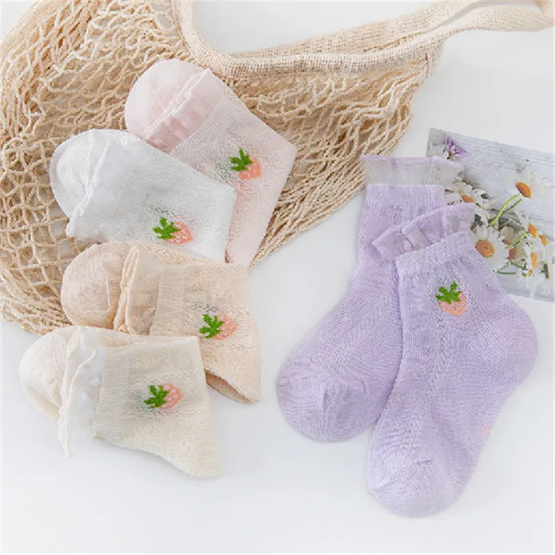 3Pairs/lot 0-12Y Kids Socks Summer Lace Cartoon Animal Kids Socks Strawberry Girls Mesh Cute Newborn Boy Toddler Children Socks