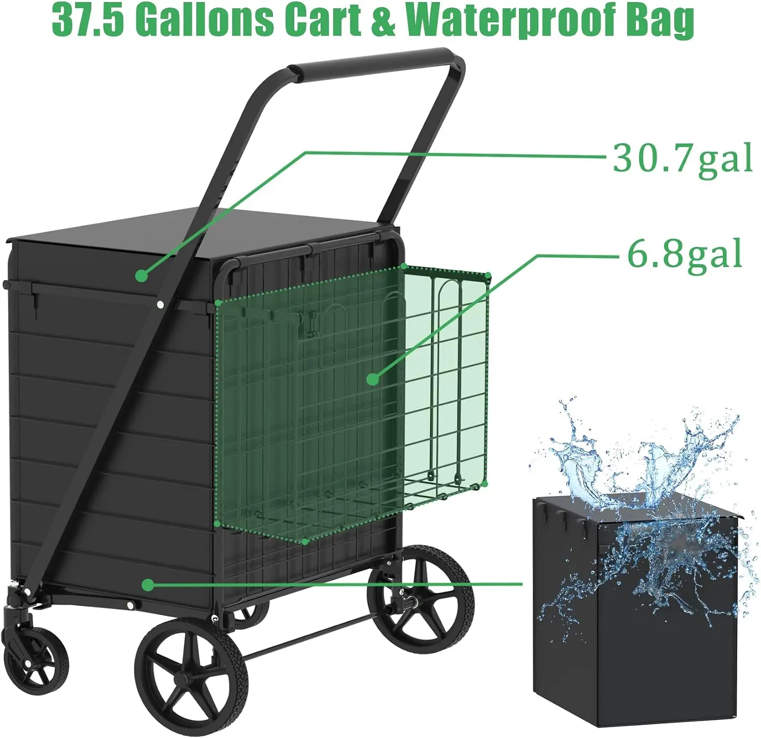 Heavy Duty Folding Shopping Cart With 360 Swivel Wheels Waterproof Grocery Utility Cart Jumbo Laundry Transport Trolley With Large Capacity Storage Bag Silver Black view 2