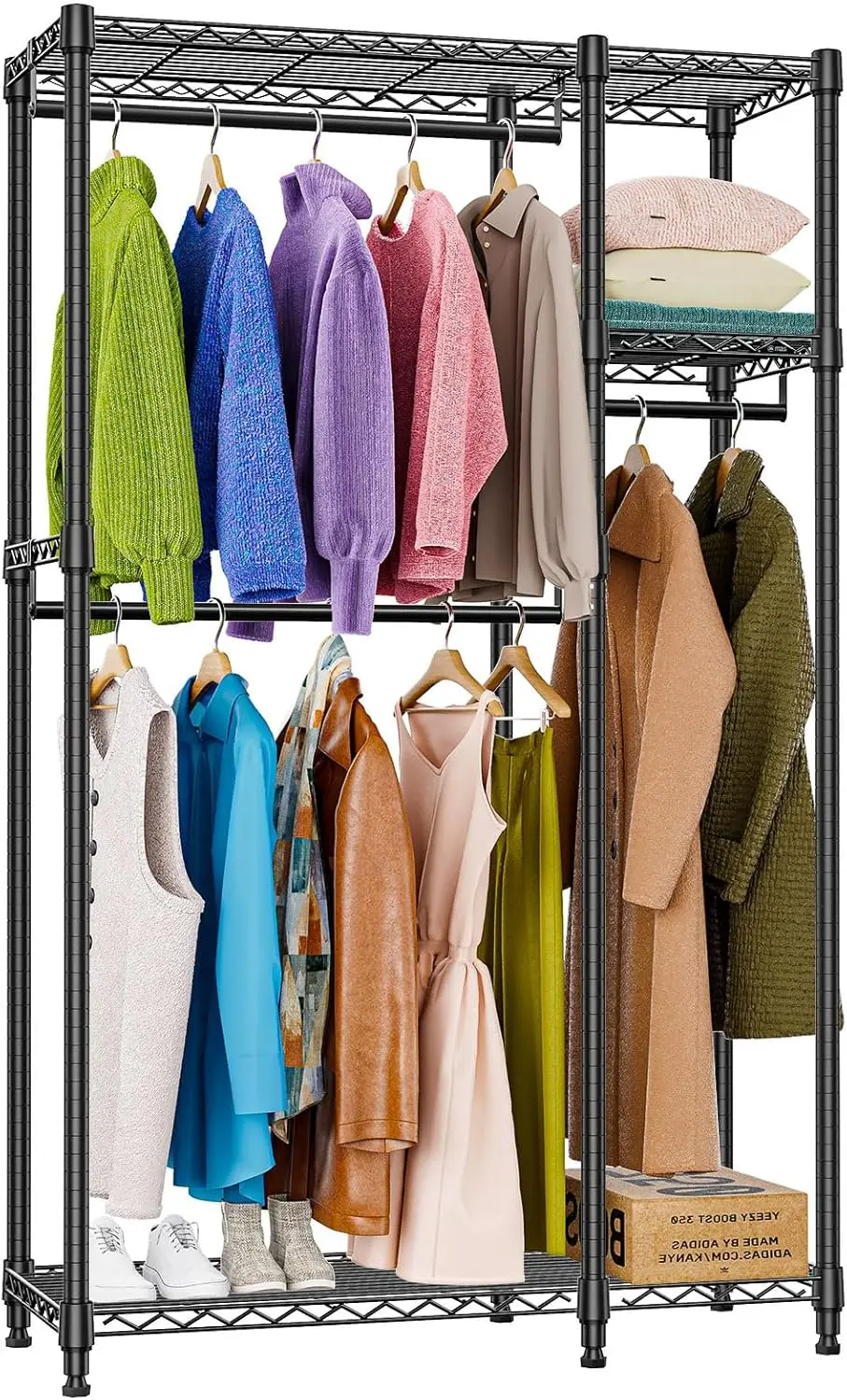 

3-Tier Adjustable Rolling Garment Rack with Hanging Rod and Side Hooks, Heavy Duty Storage for Clothes and Accessories