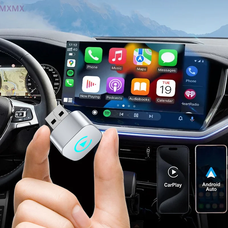 

Wireless Carplay Adapter With Alarm Light For IPhone Android Auto 2in1 Wired To Wireless AI Box USB Connection For Truck Vehicle