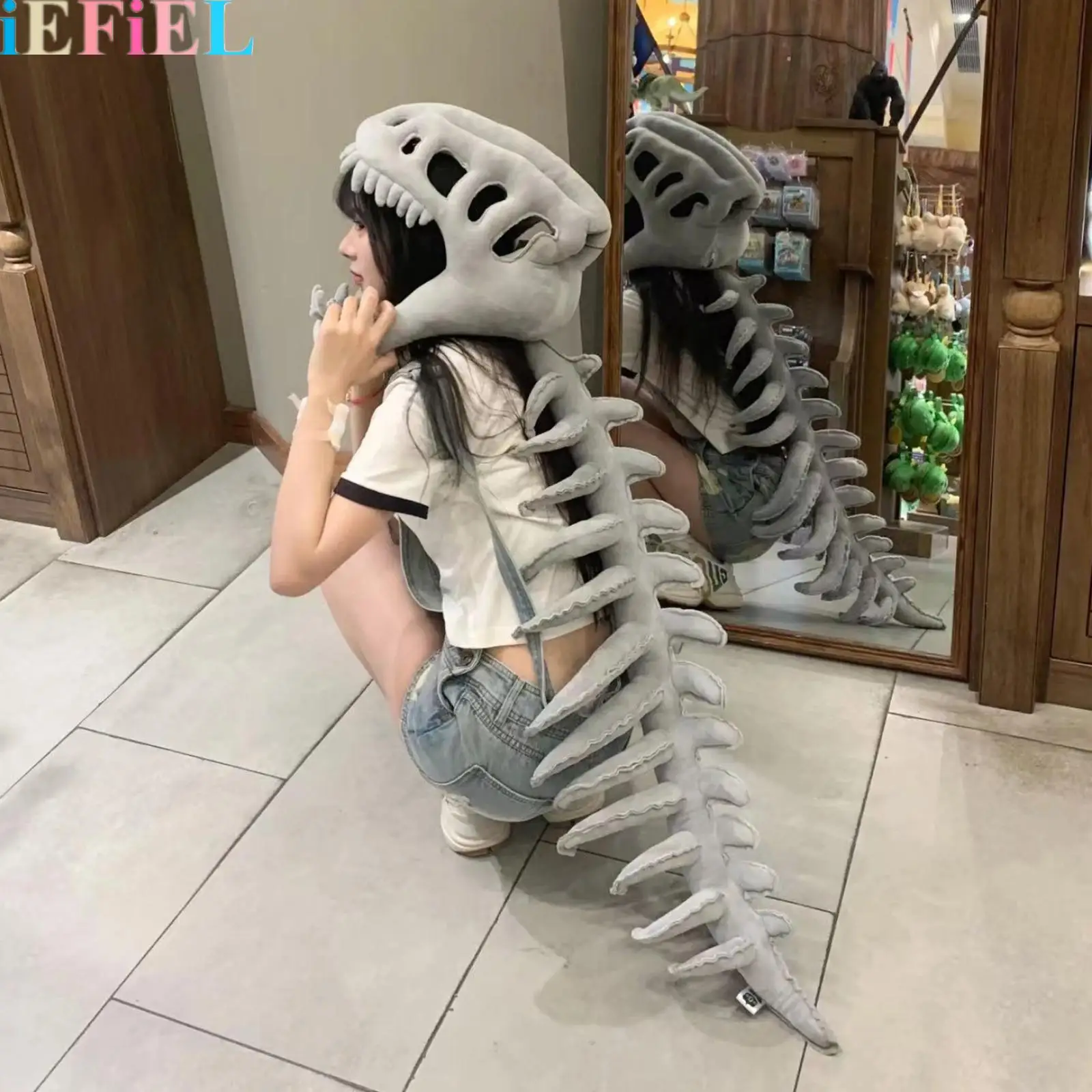 

1Pcs Skeleton Plush Cosplay Dinosaur Realistic Dinosaur Skeleton Costume Wearable Skull Headpiece And Spine Costume