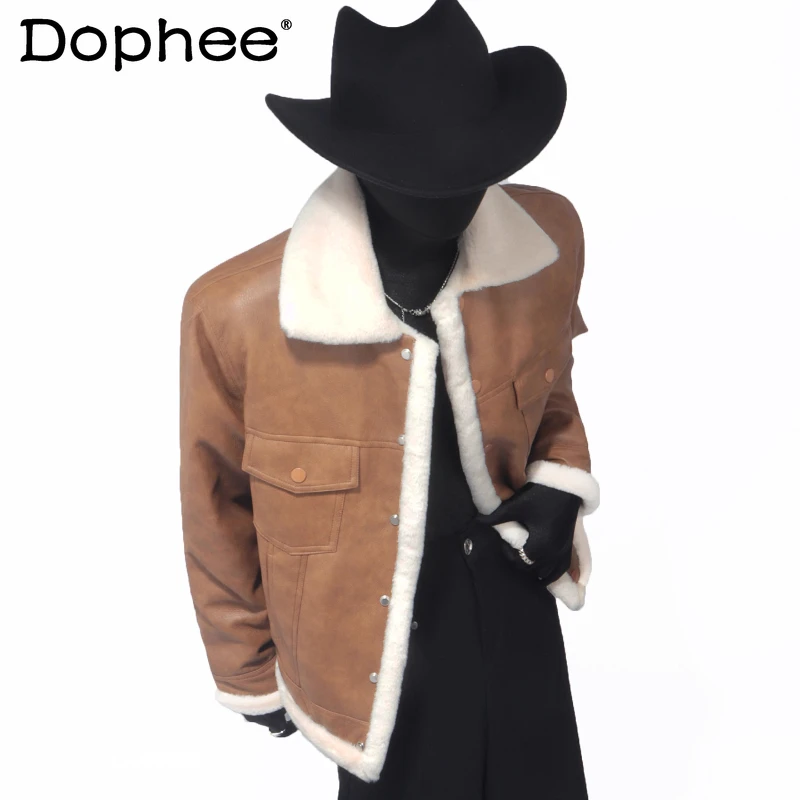 

Мужские интегрированные пальто с мехом в американском стиле, новинка зимы 2025 года, утолщенная свободная удобная теплая хлопковая куртка, мужские парки с длинными рукавами