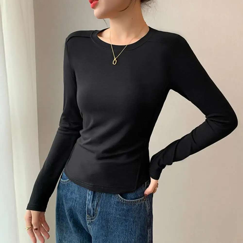 

Women Bottoming Tops Shirts Autumn Spring O-Neck Long Sleeve Slim Soft Seamless Base Shirt Tops Pullover Streetwear Tees 2025 ﻿