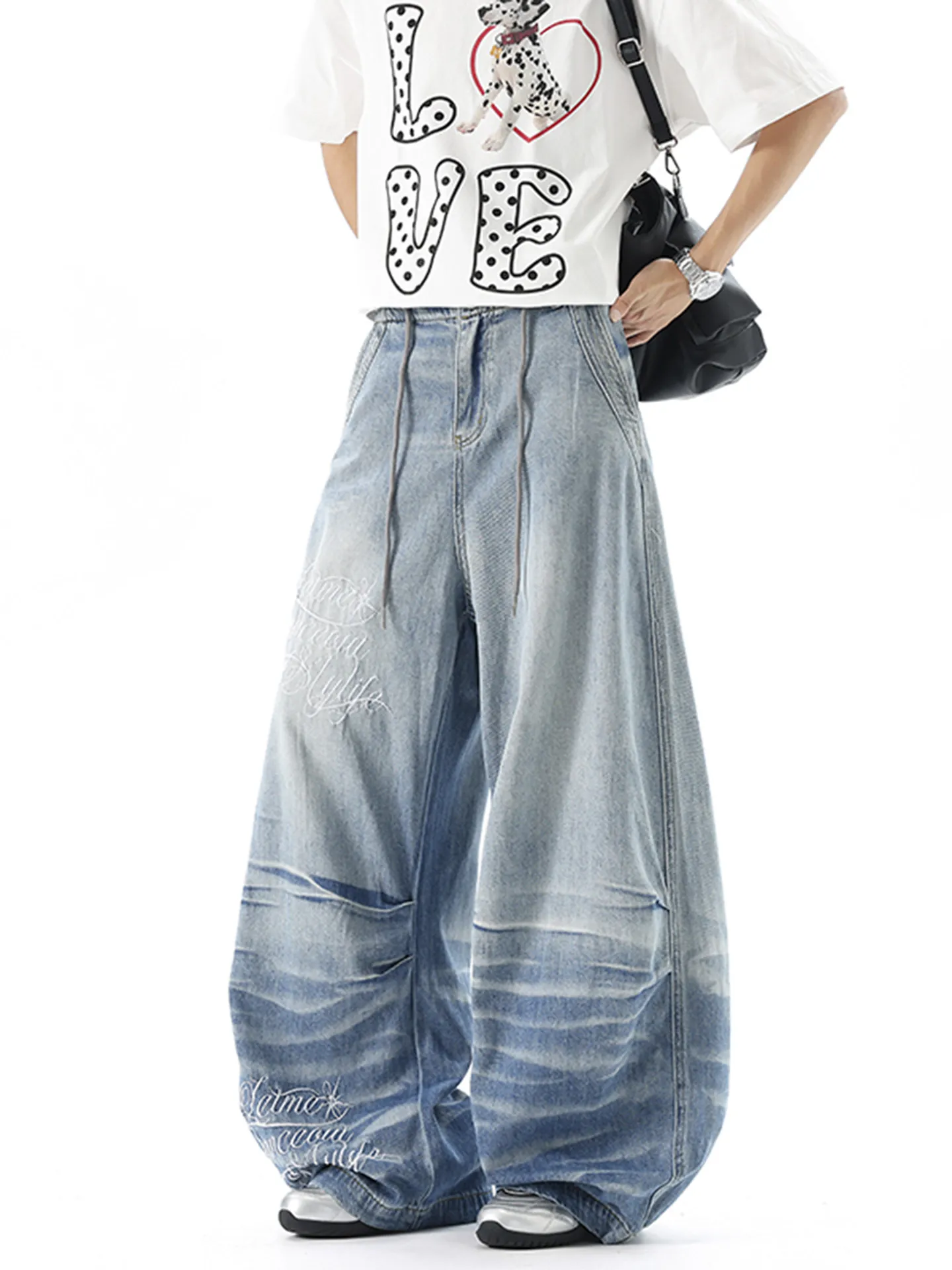 Women Blue Y2k Baggy Boyfriend Jeans Harajuku Vintage Wide Leg Denim Trousers Japanese 2000s Style Jeans Pants Oversize Clothes