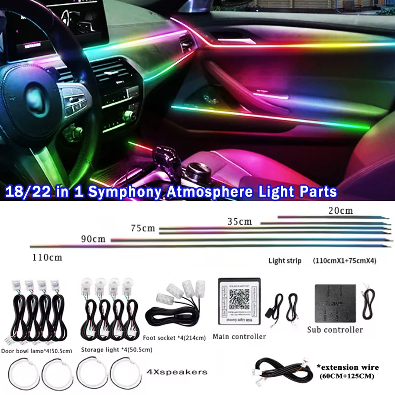 18/22 in 1 Symphony Atmosphere Lamp Parts  Main/ Sub Controller 20/35/75/110CM Light Strip Storage Light Speaker Extend Line