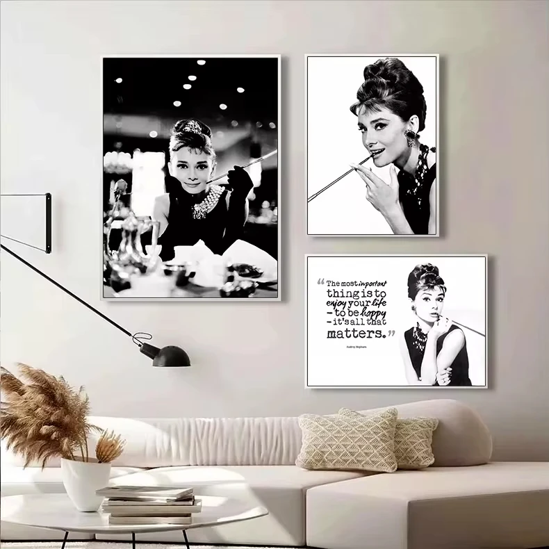 Black and White Photo Art Audrey Hepburn Canvas Painting Nordic Posters And Prints Wall Picture For Living Room Salon Wall Decor