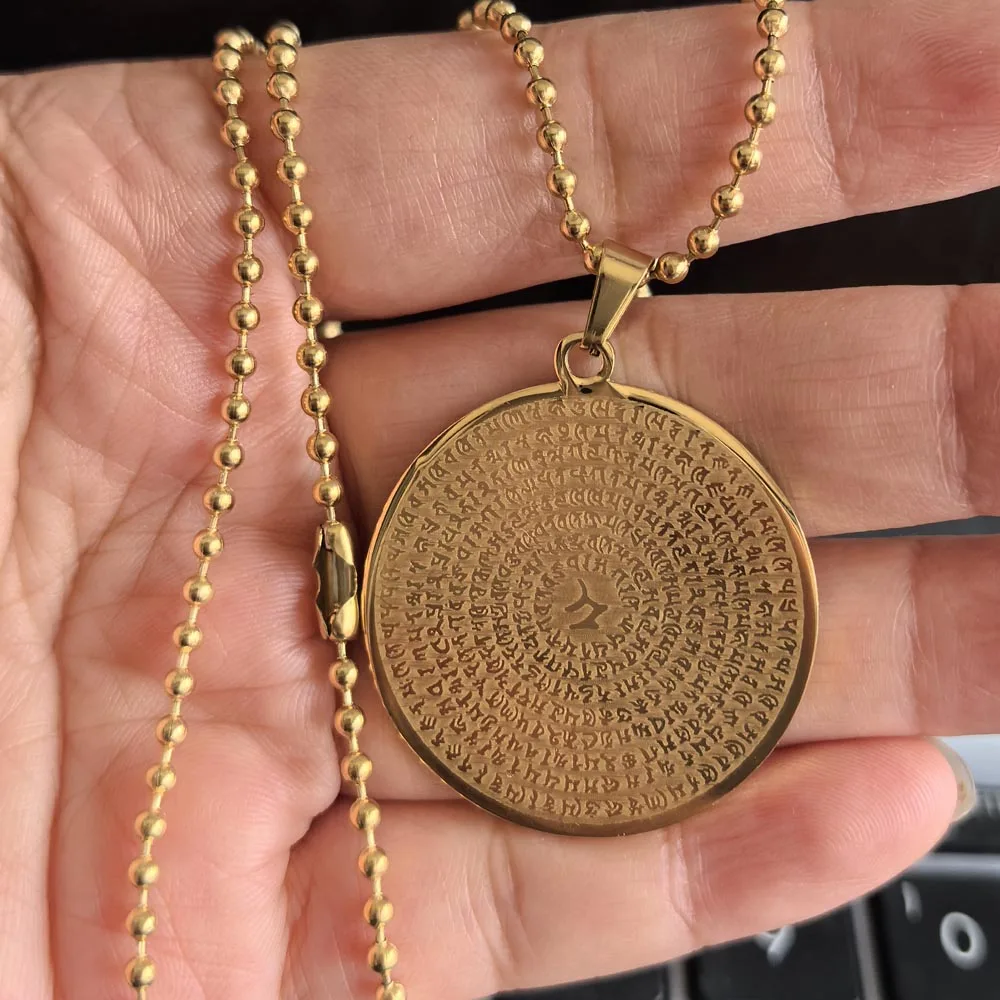 Mens Smooth Scriptures Round Pendant Rope Chain Necklace Male Punk Square Smart Rocker Hip Hop More Style Jewelry