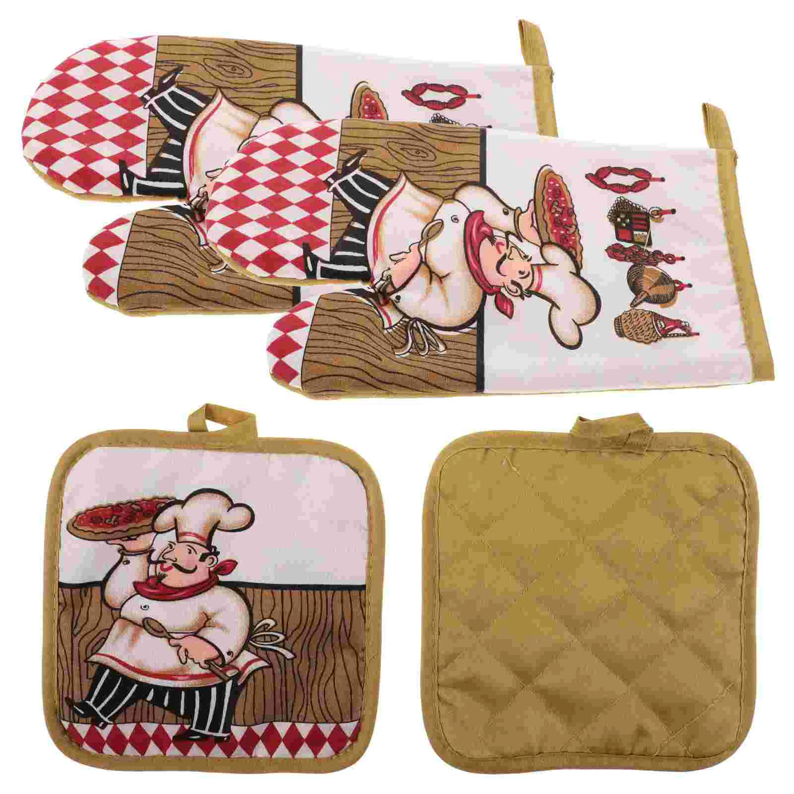 

2 Sets Pocket Pot Holders Heat Resistant Kitchen Gloves Oven Mitts Non-slip Mat