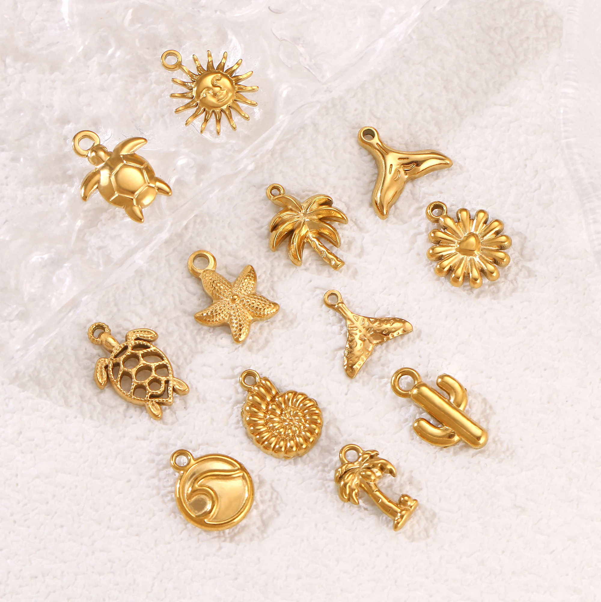 3Pcs Small Tropical Coconut Tree/Sea Wave/Cactus Charms Stainless Steel Pendant DIY Bracelet Necklace Jewelry Making Accessories view 5
