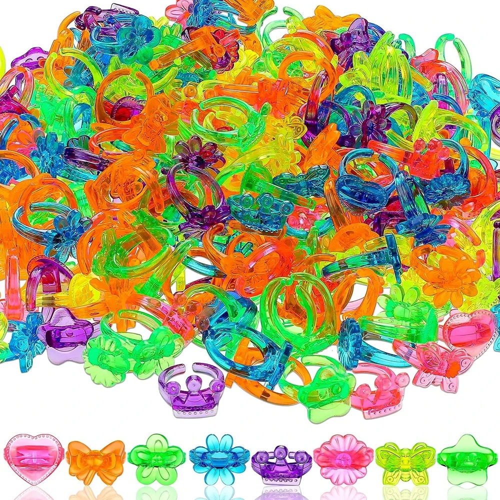 30/100PCS Children\'s Toys for Kids Girls Boys Glitter Plastic Rings Party Favors Assorted Colors Designs Easter Trinkets