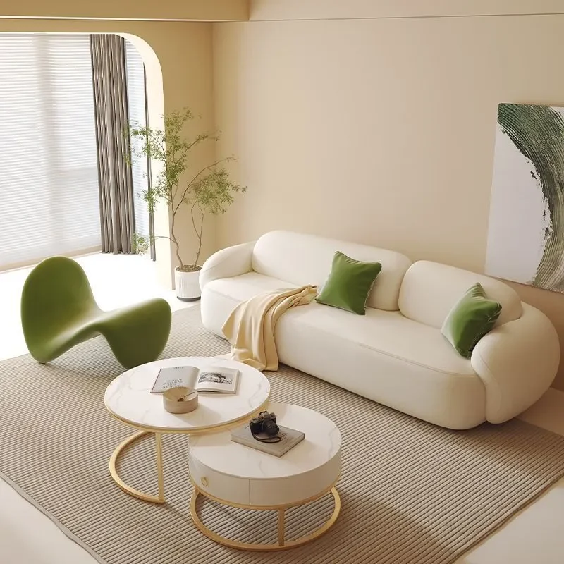 Cream Wind Sofa for Small Apartment Hotel Salon Office Living Room Leisure Anti Cat Scratching Compact Couch