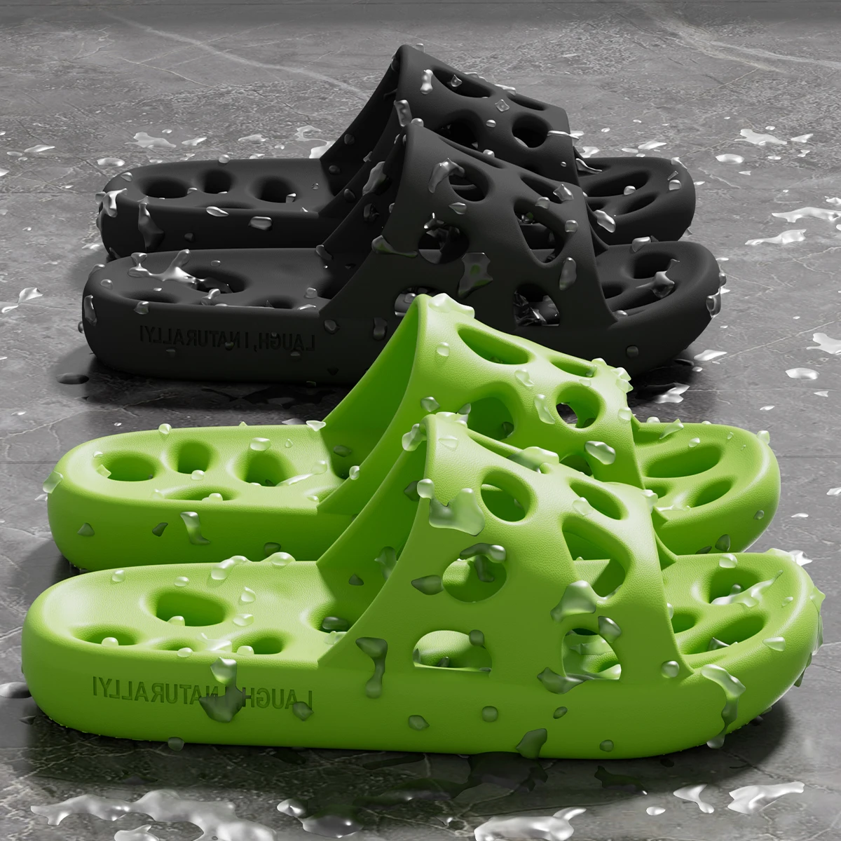 Zapatillas de baño para mujer, toboganes de casa de secado rápido con fugas, cómodas zapatillas de interior Unisex antideslizantes